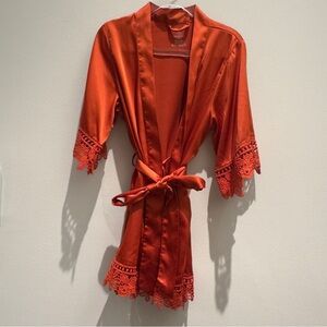 AW BRIDAL Girls' Satin Kimono Robe Flower Girl Bathrobe Kids Size Small Orange